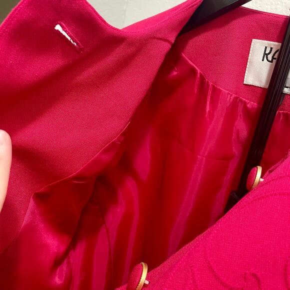 Vintage 90s Kasper Pink Blazer Boxy Woven Embroidered Glam Suit Jacket Size 16 - Picture 4 of 11